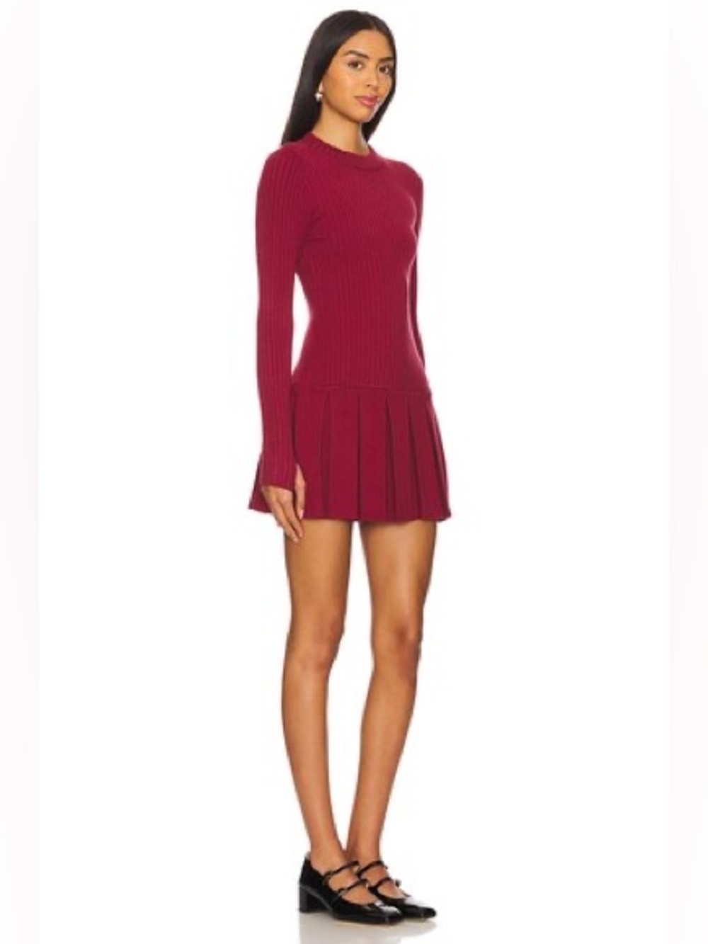 NEW Free People Emmy Mini Dress in Aged Red Ribbed Pleated L - Picture 3 of 15